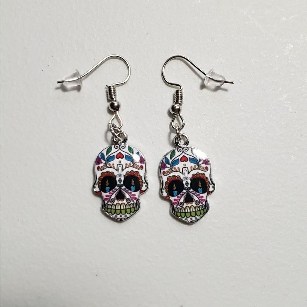 Handmade Halloween Day of the Dead Dia De Muertos candy skull earrings